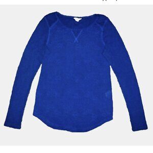 LUCKY BRAND Waffle Knit Thermal Top Long Sleeves Blue M Medium